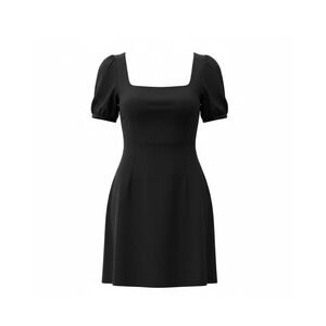 Princess Polly Dress Womens 8 Black Mini Square Neck Puff Sleeve Linen Blend NEW